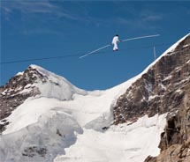 Freddy Nock on his record-breaking tightrope walk to celebrate the upcoming 100th anniversary of the Jungfrau Railway, Switzerland. // (c) 2011 Mark Edward Harris